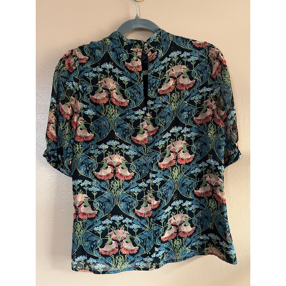 Meadow Rue Anthropologie Art Nouveau Metallic Floral Top US 4 EUC Boho
